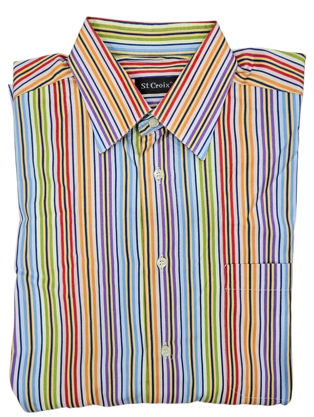 St Croix Italy Rainbow Multicolor Bright Stripe Button Shirt Luxe Cotton Sz M